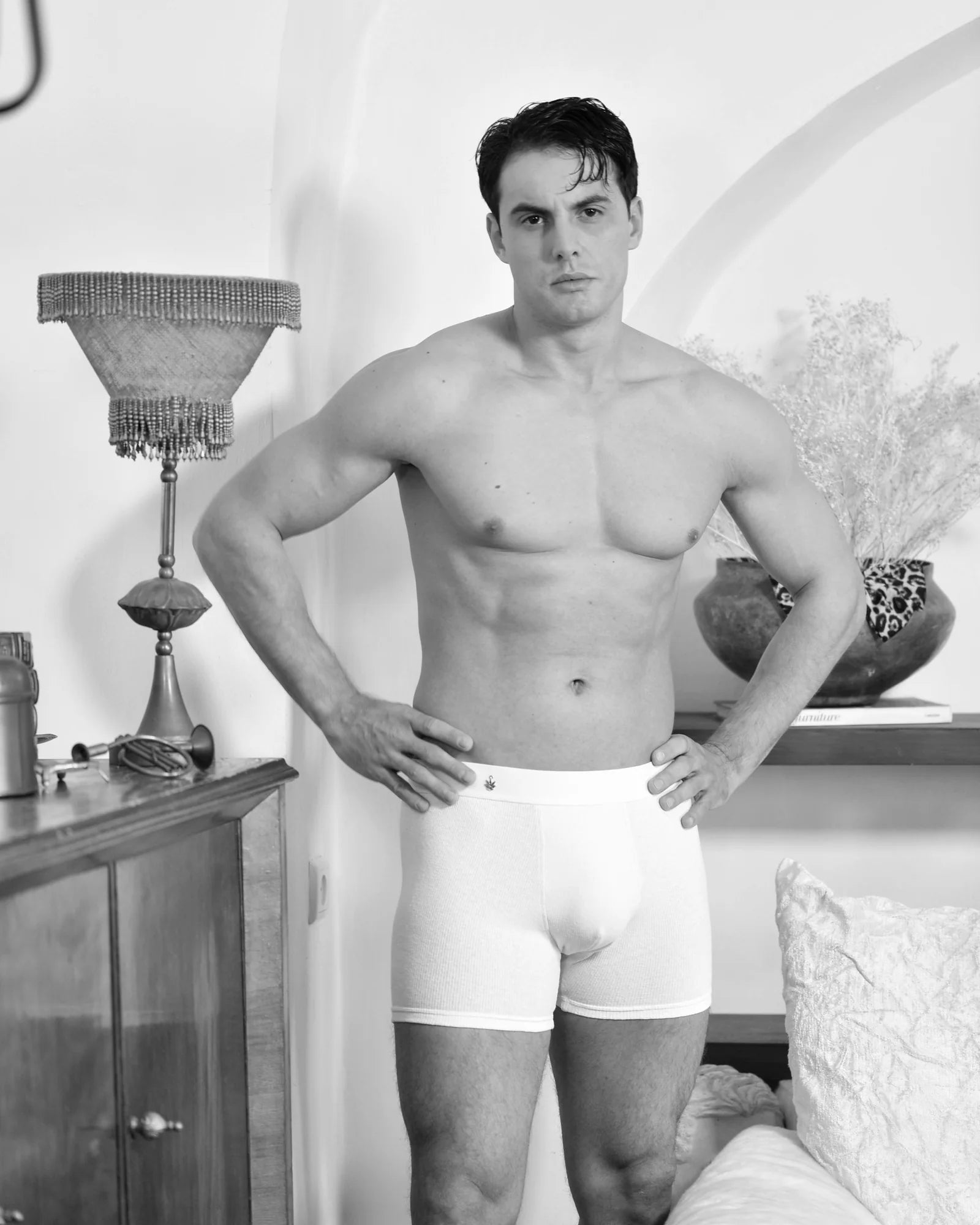 Man wearing the Boxer Brief in the OLIVER KRAUS campaign interior.