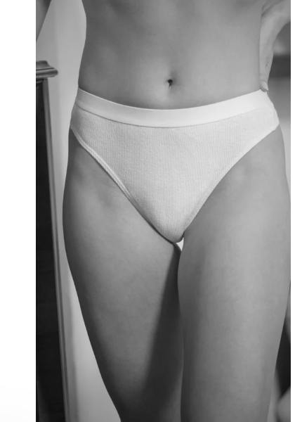 Hemp Rib Thong in white, front view, with a clean flat waistband.